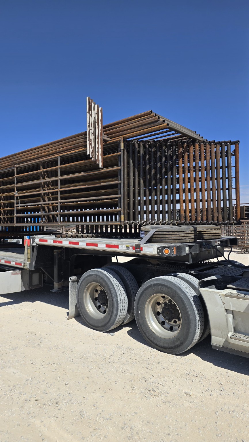 Livestock equipment stacked for customer delivery