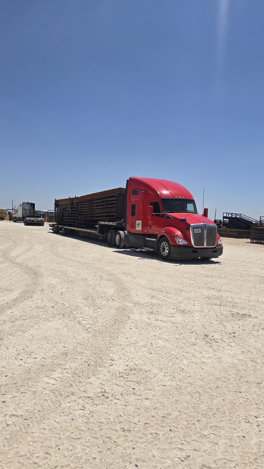 Red semi carrying TX Panels equipment