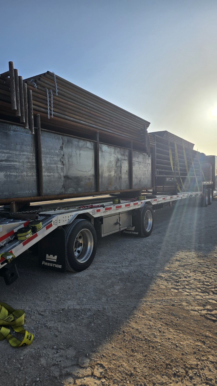 Close view of livestock panels secured for transport